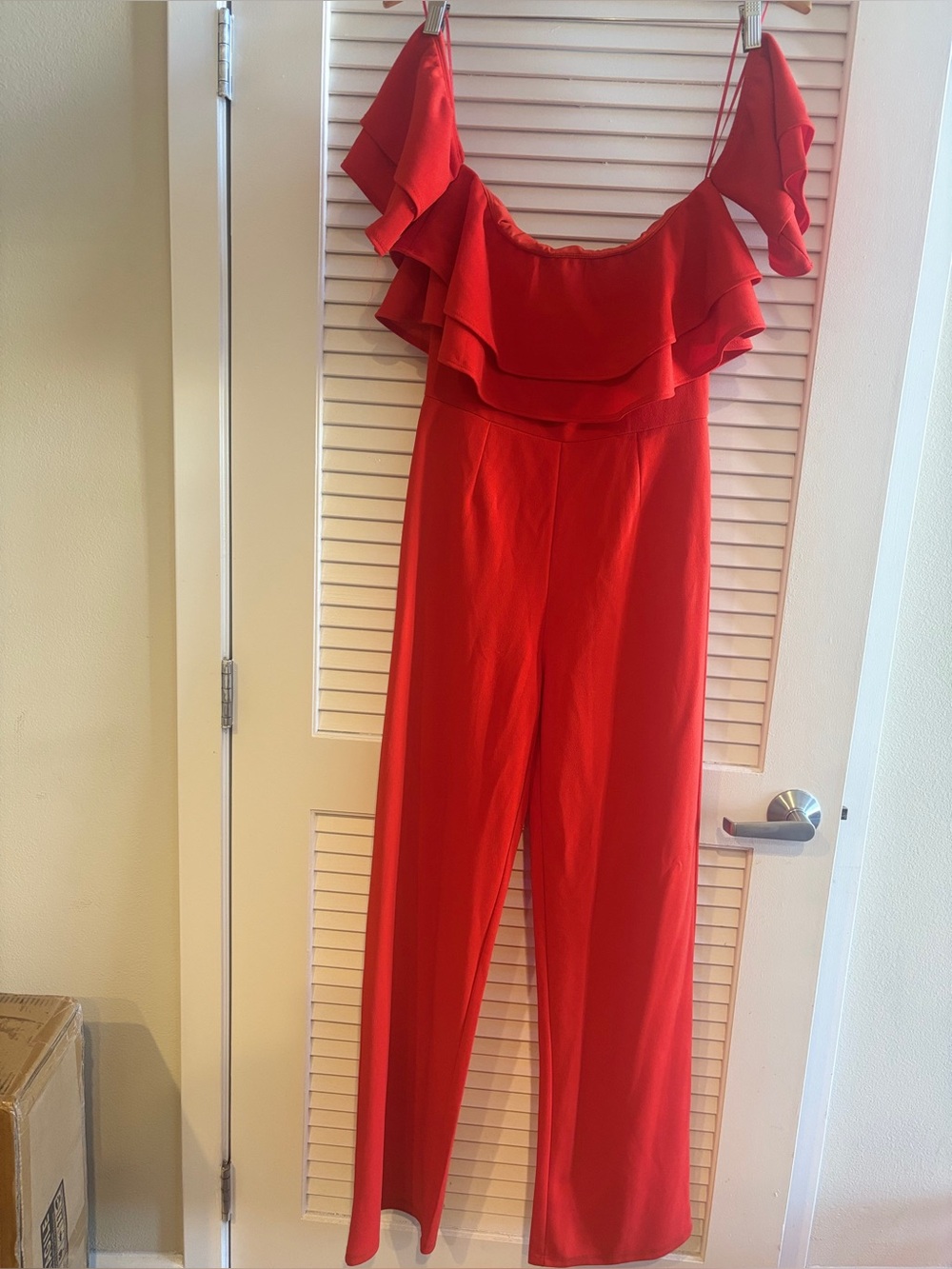 Revamped Red Ruffle Off-Shoulder Jumpsuit